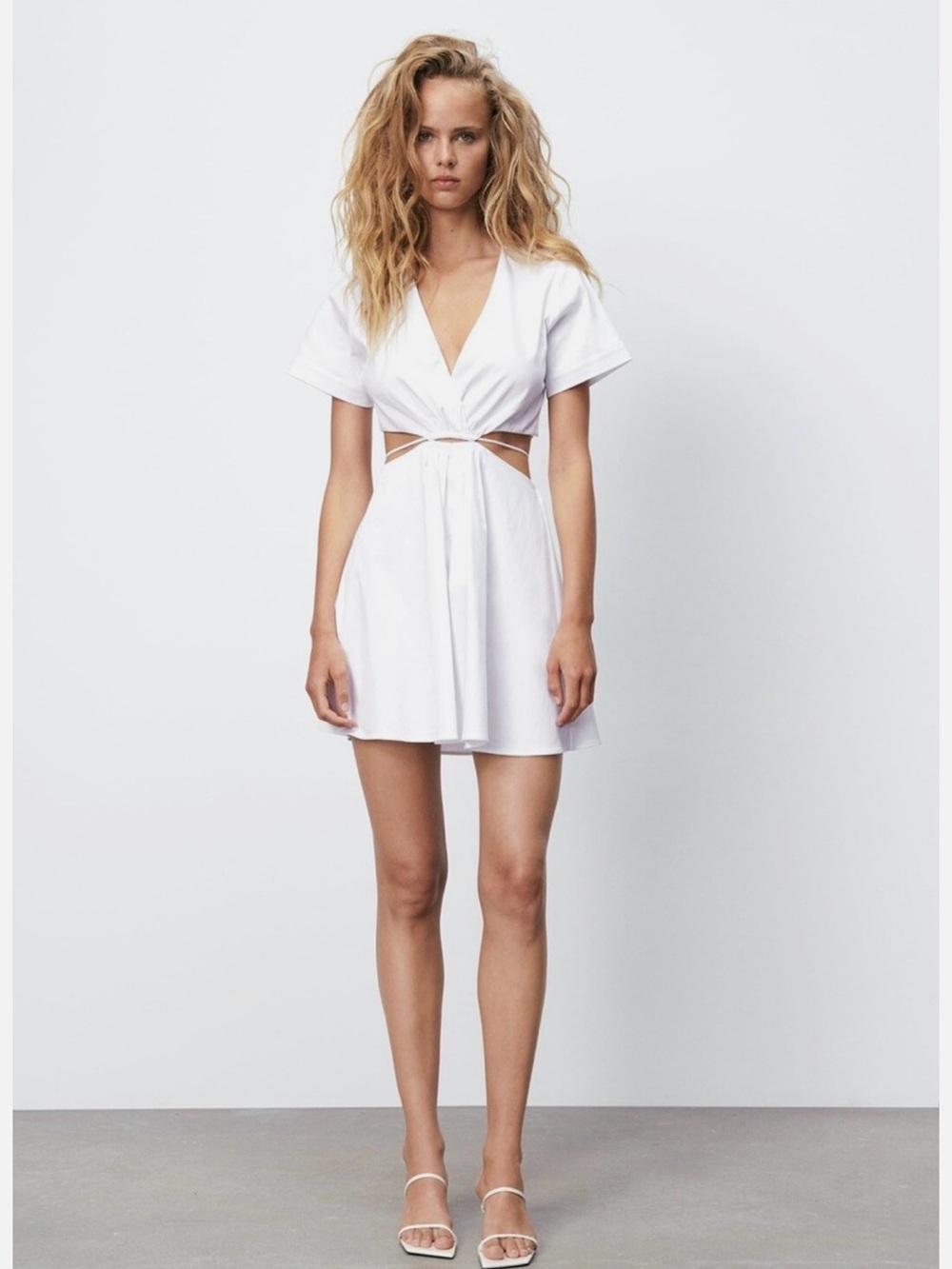 Zara Cutout Poplin White Dress Sz S